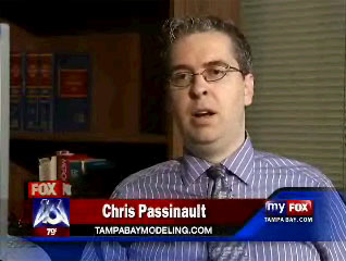 Tampa Bay Modeling director and photographer C. A. Passinault, here in a recent television news interview on FOX 13 Tampa Bay for Tampa Bay Modeling, is the founder of the Model Dominion.
